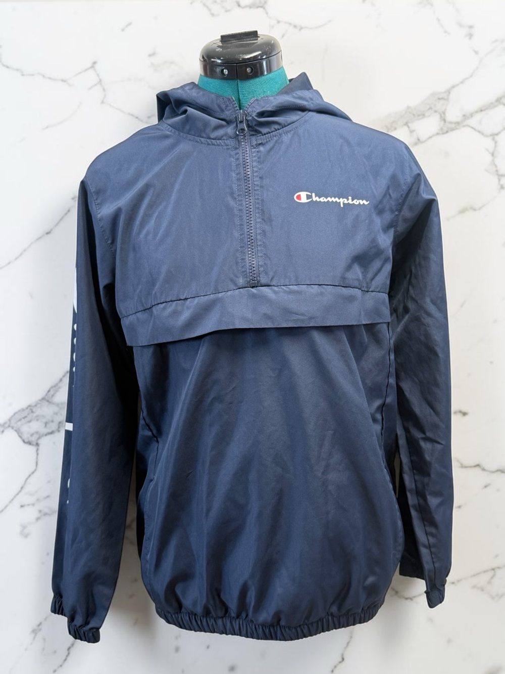 Champion Navy Blue Hooded Half-Zip Windbreaker